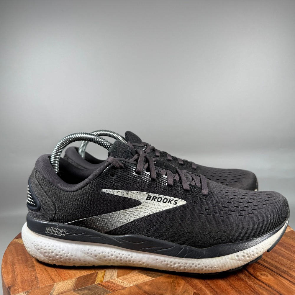 Brooks Ghost 15 Womens Running Shoes Black White Silver 1204071B090 Size 10.5 B